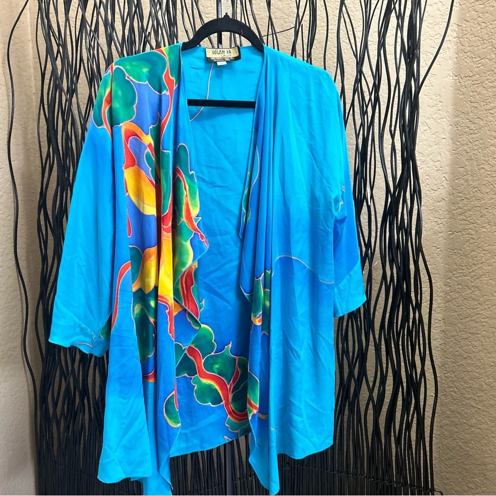 Yolanda Lorente tree silk floral cardigan hand painted can fit L-XL but tagged